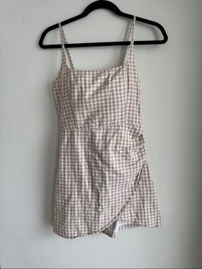 Abercrombie & Fitch Beige and White Gingham Slip Dress